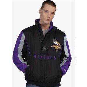 STARTER Black Minnesota Vikings Men's L Thursday Night Gridiron Half-Zip Jacket